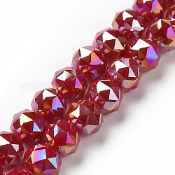 Chapelets de perles en verre opaque électrolytique, de couleur plaquée ab , facette, ronde, rouge, 8x7.5mm, Trou: 1.5mm, Environ 71~72 pcs/chapelet, 20.87'' (53 cm)
