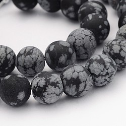 Natural Snowflake Obsidian Gemstone Beads, Frosted, Round, 12mm, Hole: 1.2mm about 32pcs/strand, 14.9 inch