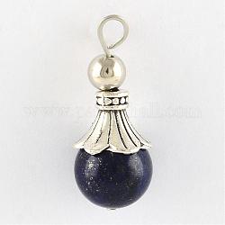 Natural Lapis Lazuli Pendants, with Alloy Findings, Antique Silver, Snowcone, Dyed, 29.5x12.5mm, Hole: 2.5mm