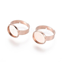 Componentes de anillos de dedo de 201 acero inoxidable ajustables, fornituras base de anillo almohadilla, plano y redondo, oro rosa, tamaño de 7, 17~17.5mm, Bandeja: 12 mm