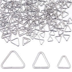 Sunnyclue 300 pz 3 connettori a collegamento rapido in acciaio inossidabile stile 201, anello di collegamento triangolare, adatto per perle forate, tessitura, borse a tracolla, colore acciaio inossidabile, 8~10.5x8~14x1~1.2mm, diametro interno: 5.5~8mm, 100pcs / style