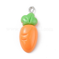 Opaque Resin Pendants, Cute Rabbit Charms, with Platinum Tone Iron Loops, Carrot, Vegetables, 30x11.5x7mm, Hole: 2mm