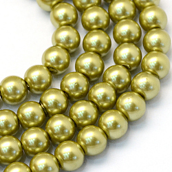 Dipinto di cottura di perle di vetro filamenti di perline, perlato, tondo, oliva, 3~4mm, Foro: 0.5 mm, circa 195pcs/filo, 23.6 pollice