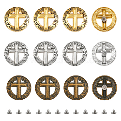 Chgcraft 12 ensembles de rivets à vis en alliage 3 couleurs, bricolage en cuir artisanat ongles, rond plat avec croix de religion, couleur mixte, 35x10mm, Trou: 2.5mm, 4 ensembles / couleur