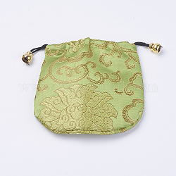Pochettes en soie, sac de cordon, vert jaune, 10.5~11.5x11~11.5 cm
