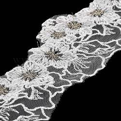 Ruban de dentelle en polyester brodé de fleurs, 15 mètre, pour accessoires de vêtement, plat, blanc, 2-1/8 pouce (54 mm)