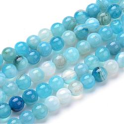 Agata a strisce naturali / fili di perle di agata fasciate, tinto, tondo, cielo blu profondo, 6mm, Foro: 1 mm, circa 70pcs/filo, 15.7 pollice
