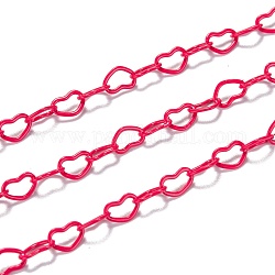 Spray Painted Brass Heart Link Chains, Soldered, with Spool, Cerise, 6x4.5x0.5mm, 32.8 Feet(10m)/roll