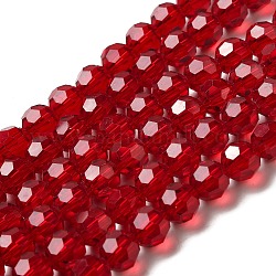 Perle di vetro trasparente, sfaccettato (32 sfaccettatura), tondo, rosso scuro, 8mm, Foro: 1 mm, circa 72pcs/filo, 20.67 pollice (52.5 cm)