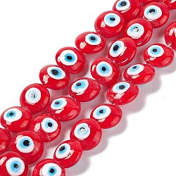 Chapelets de perles vernissées manuelles, plat rond, rouge, 14~15.5x8mm, Trou: 1~1.4mm, Environ 14 pcs/chapelet, 12.60 pouce (32 cm)