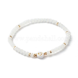 Perle di vetro si estendono braccialetti, con perline in acrilico e ottone, tondo piatto con disegno cuore, bianco, diametro interno: 2-1/4 pollice (5.7 cm)
