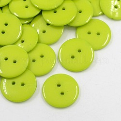 アクリル縫い付け用ボタン  衣装デザインのためのプラスチックボタン  2穴  染め  フラットラウンド  黄緑  17x2mm  穴：1mm