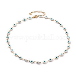 304 Edelstahl-Gliederkette Halsketten, mit Emaille und Karabinerverschlüsse, bösen Blick, weiß, golden, 15-3/4 Zoll (40 cm)