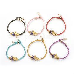 Adjustable Nylon Cord Bracelets, Bolo Bracelets, Slider Bracelets, Box Chains, with Brass Enamel Beads(Color will Change with Different Temperature), Long-Lasting Plated, Pi Xiu, Real 24K Gold Plated, Mixed Color, 9inch(23cm)~9-7/8inch(25cm), 2~3mm