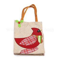 Linen Burlap Cartoon Bags, Candy Gift Storage Tote, with Handles, for Christmas Party Favor DIY Craft Packing, Rectangle, Bird Pattern, 31.5x16x4.5cm