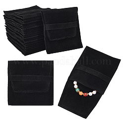Pochettes à rabat bijoux en velours, sac enveloppe pliante pour boucles d'oreilles, bracelets, colliers emballage, rectangle, noir, 96x90x2.5mm