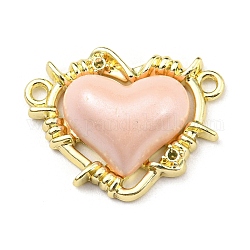 Basi di strass connettori in lega, con resina rosa, link del cuore, oro, adatto per strass da 1 mm, 19x24x6.5mm, Foro: 1.6 mm