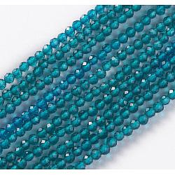 Chapelets de perles en verre, facette, ronde, bleu acier, 2x2mm, Trou: 0.4mm, Environ 193~197 pcs/chapelet, 14.17 pouce ~ 15.51 pouces (36~39.4 cm)