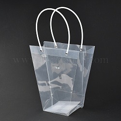 Sacs-cadeaux en plastique pp trapézoïdaux pour la Saint-Valentin, sacs de bouquet de fleurs, avec une poignée, clair, 23.6x11x26 cm