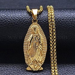Colliers avec pendentifs en 304 acier inoxydable, vierge marie, or, 23.54 pouce (59.8 cm)