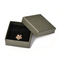 Portagioie quadrato di carta, coperchio a scatto, con spugna opaca, per confezioni di anelli e bracciali, oliva, 8.6x8.6x3.7cm
