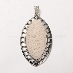 Platinum Plated Alloy Synthetic Lava Rock Big Horse Eye Big Pendants, Dyed, White, 60x33x13mm, Hole: 7x3mm