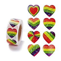 Adesivi per etichette regalo di carta, con etichette adesive arcobaleno cuore orgoglio adesivi in rotolo, per il partito, regali decorativi, modello di cuore, 2.5x2.5x0.01cm