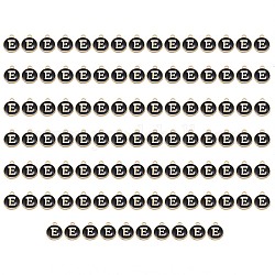 Charms aus vergoldeter Emaille-Legierung, emaillierte Pailletten, Flachrund, Schwarz, letter.e, 14x12x2 mm, Bohrung: 1.5 mm, 100 Stück / Karton