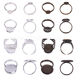 Sunnyclue 32 шт. латунное кольцо с кабошоном включает в себя 8 мм заготовки для колец с подушечками и круглые овальные кольца 16 мм/18 мм для изготовления ювелирных изделий, регулируемое кольцо на палец, без никеля 