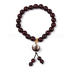 Bracelet de yoga méditation prière de lotus pour hommes femmes, bracelet de perles rondes mala en bois de santal, bijoux bouddhiste, brun coco, diamètre intérieur: 2-1/8 pouce (5.5 cm), perle: 8 mm