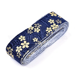 Ruban de coton floral style kimono japonais, simple imprimé, pour l'arc de cheveux de bricolage, couvre-chef, garniture à la main, bleu de Prusse, 1-1/2 pouce (40 mm), environ 10yards / rouleau (9.14m / rouleau)