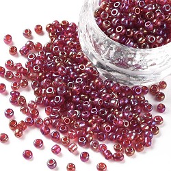 8/0 Round Glass Seed Beads, Transparent Colours Rainbow, Round Hole, Fuchsia, 8/0, 3mm, Hole: 1mm, about 1111pcs/50g, 50g/bag, 18bags/2pounds