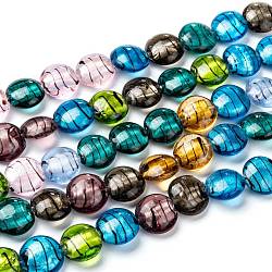 Chapelets de perles de feuille d'argent en verre, plat rond, couleur mixte, environ 20 mm de diamètre, épaisseur de 10mm, Trou: 2.5 mm, Environ 20 pcs/chapelet, 14~15 pouce