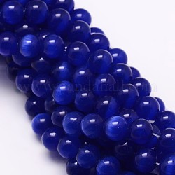 Katzenauge Perlen Stränge, Runde, mittelblau, 10 mm, Bohrung: 1.5 mm, ca. 40 Stk. / Strang, 15.5 Zoll