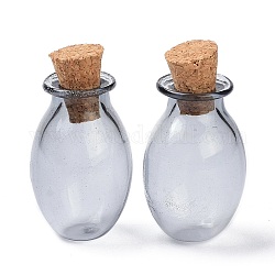楕円形のガラスのコルク瓶の飾り  ガラスの空のウィッシングボトル  ペンダントデコレーション用のDIYバイアル  銀  15.5x26~30mm