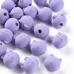 Perles acryliques, de Style caoutchouté, la moitié foré, ours, lilas, 15.5x16x15mm, Trou: 3.5mm
