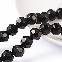 Half-Handmade Faceted Glass Round Beads Strands, Black, 10mm, Hole: 1.5mm, about 13 inch/strand, about 34pcs/strand