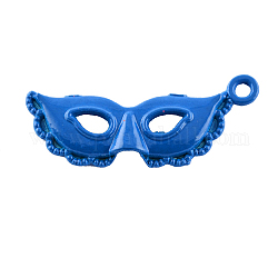 Personalized Masquerade Mask Pendant for Necklace Making, Spray Painted Alloy Pendants, Mardi Gras Charms, Cadmium Free & Lead Free, Marine Blue, 31x13x3mm, Hole: 2mm