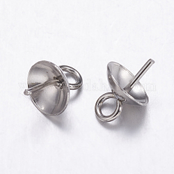 304 tasse en acier inoxydable perle peg bails pin pendentifs, pour la moitié de perles percées, couleur inoxydable, 7x3mm, Trou: 1.5mm, pin: 0.7 mm