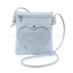 Pu sacs en cuir, sacs femme rectangle, avec fenêtre en forme de cœur et fermeture à glissière, bleu acier clair, 21.5x19x1 cm