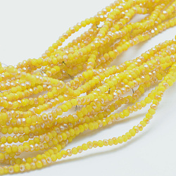 Electroplate Opaque Glass Beads Strands, Half Rainbow Plated, Faceted, Rondelle, Gold, 2.5x1.5mm, Hole: 0.5mm, about 197~201pcs/strand, 12.9 inch(33cm)