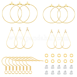 DICOSMETIC DIY Geometry Earring Making Kit, Including Teardrop & Flat Round Steel & Brass Wire Pendants, Brass Earring Hooks & Jump Rings, Plastic Ear Nuts, Golden, 460Pcs/box