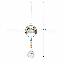 Große Anhängerdekorationen, hängende Sonnenfänger, chakra thema k9 kristallglas, flach rund mit Baum des Lebens, Farbig, 34.8 cm