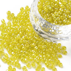 8/0 Round Glass Seed Beads, Transparent Colours Rainbow, Round Hole, Yellow, 8/0, 3mm, Hole: 1mm, about 1111pcs/50g, 50g/bag, 18bags/2pounds