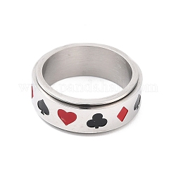 Anello girevole in acciaio al titanio, con motivo a carte da gioco, anelli a fascia larga per unisex, colore acciaio inossidabile, 7.7mm, diametro interno: 17.5mm