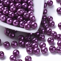 Perline acrilico perla imitato, tinto, tondo, porpora, 8x7.5mm, Foro: 2 mm, circa 1900pcs/libbra