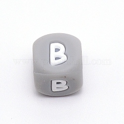 Cuentas del alfabeto de silicona para hacer pulseras o collares, estilo de letra, cubo gris, letter.b, 12x12x12mm, agujero: 3 mm