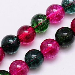 Natural Crackle Quartz Beads Strands, Dyed, Round, Mixed Color, 10mm, Hole: 1mm