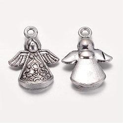 Tibetischen Stil Legierung Engel Anhänger & Charms, Bleifrei und cadmium frei, Antik Silber Farbe, 22x16.5x5.5 mm, Bohrung: 2 mm