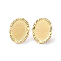Ion Plating(IP) 304 Stainless Steel Stud Earring Finding, Earring Settings, Oval, Real 18K Gold Plated, Tray: 16x12mm, 18.3x14.5mm, Pin: 0.8mm